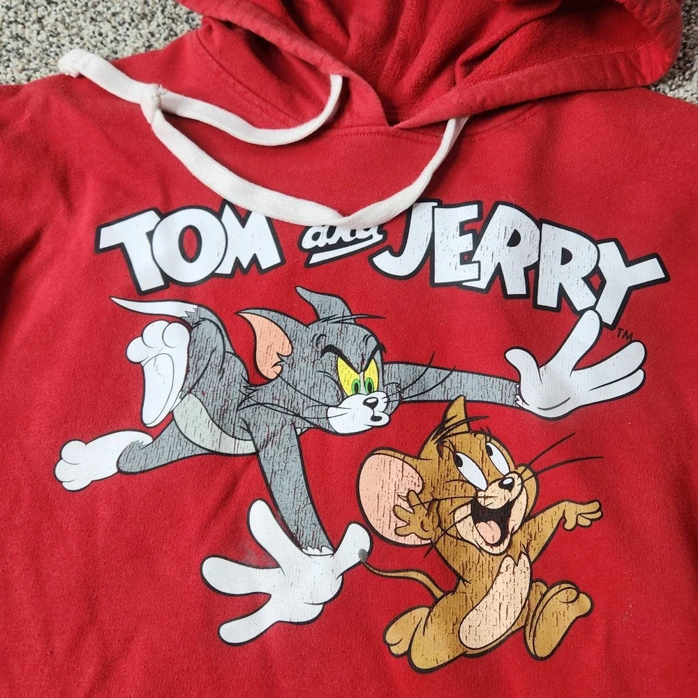 Tom & Jerry Hoodie Girls XXL 19 Yrs Red Pullover Drawstring Graphic Cotton Blend